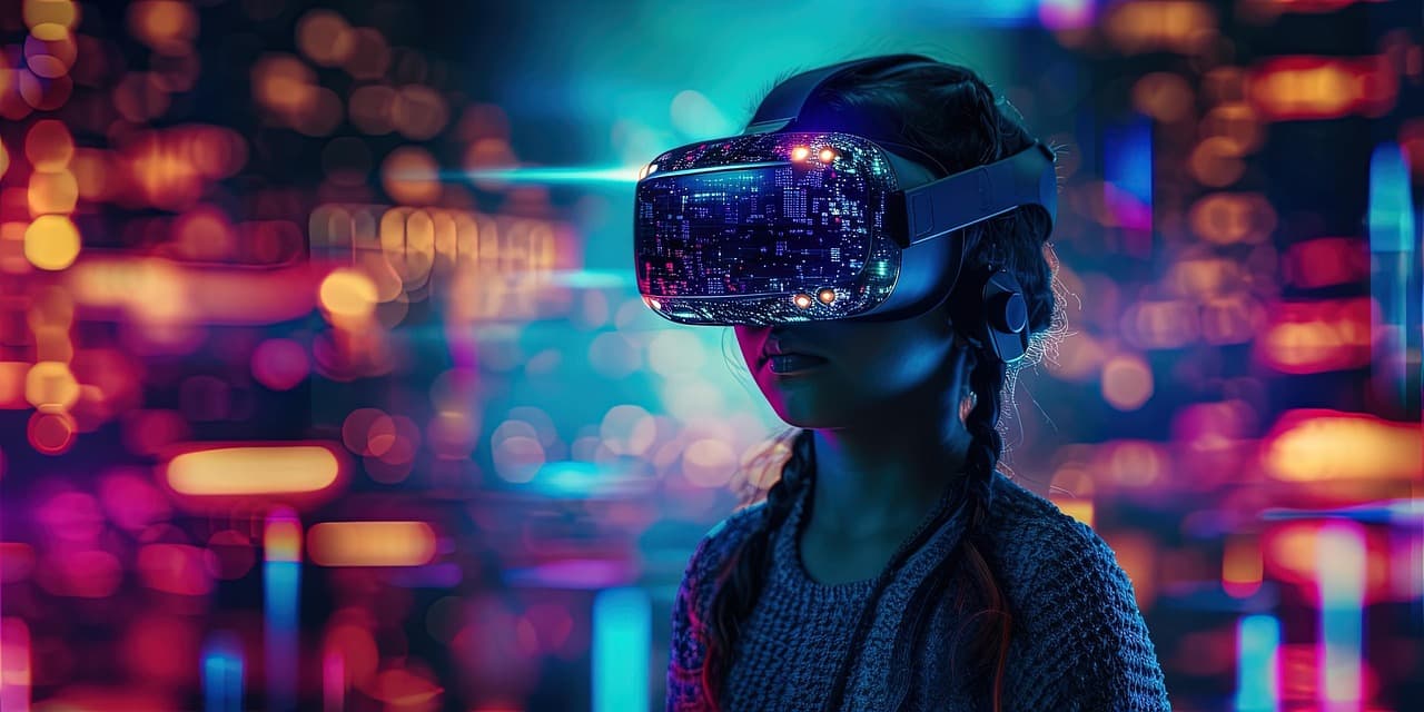Virtual reality headset in a dark studio setting